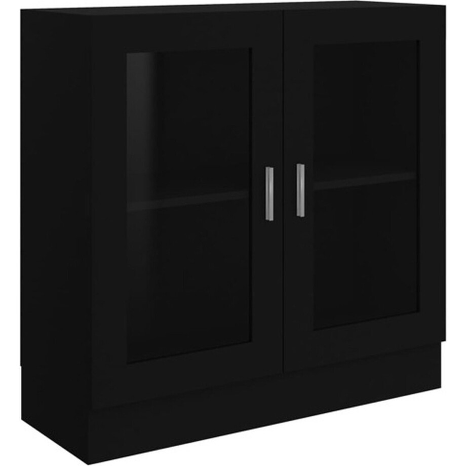 vidaXL - Vitrinekast - 82,5x30,5x80 - cm - bewerkt - hout - zwart vidaXL - Vitrinekast - 82,5x30,5x80 - cm - bewerkt - hout - zwart afbeelding 1