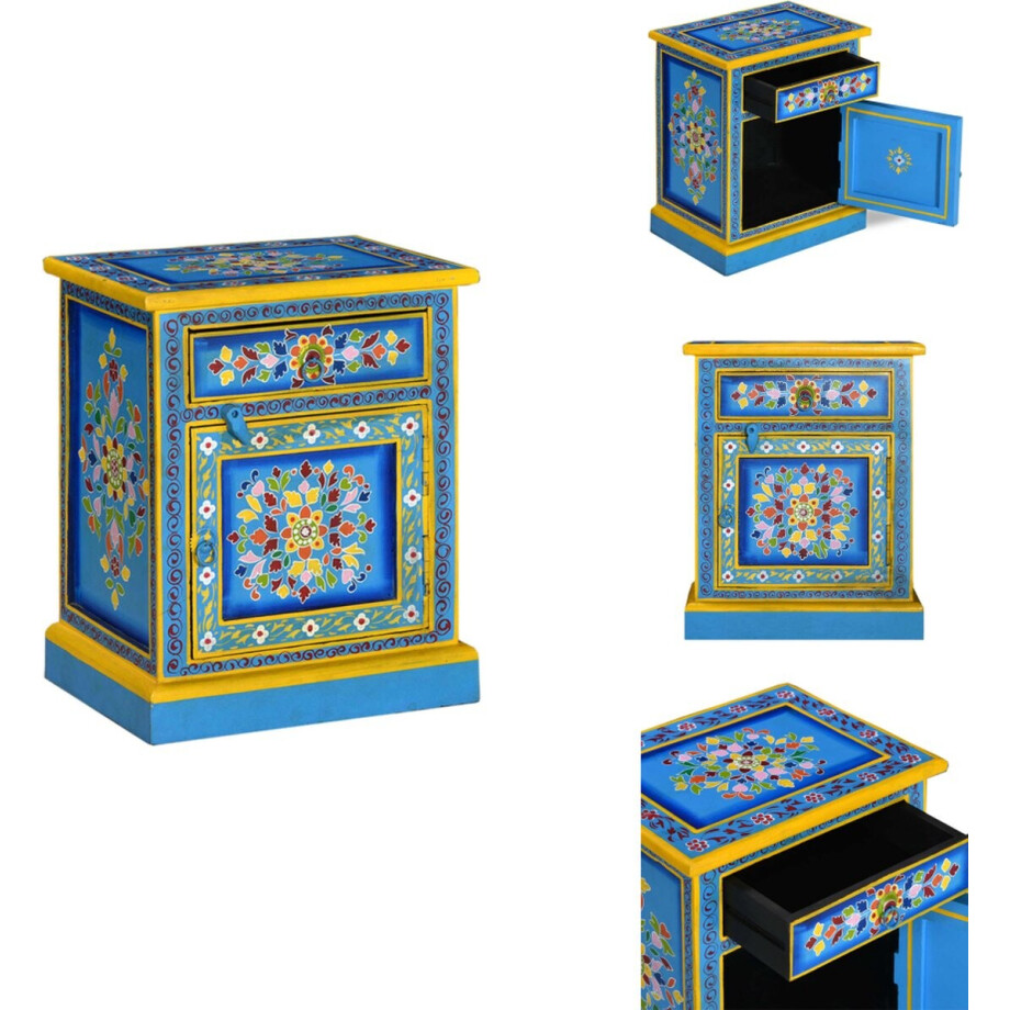 vidaXL Nachtkastje - Nachtkastjes - Nacht Kastje - Nacht Kastjes - Nachtkastje handgeschilderd massief mangohout turquoise vidaXL Nachtkastje - Nachtkastjes - Nacht Kastje - Nacht Kastjes - Nachtkastje handgeschilderd massief mangohout turquoise afbeelding 1
