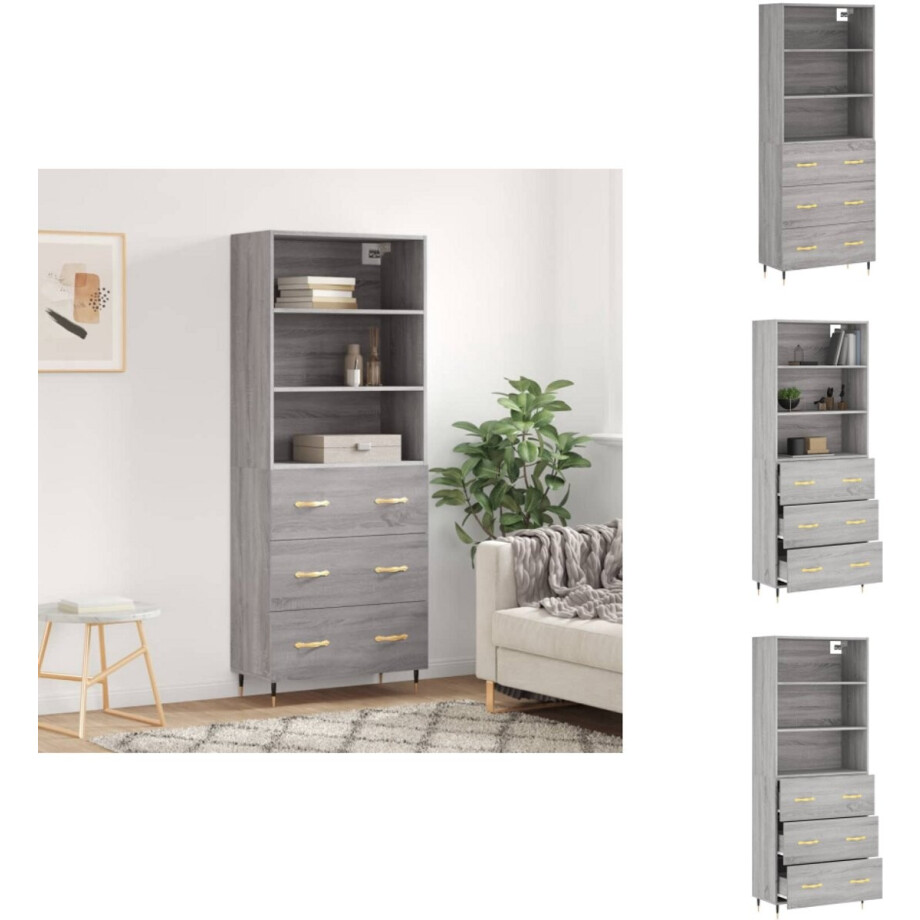 vidaXL Hoge Kast - Hoge Kasten - Dressoir - Buffetkast - Hoge kast 69,5x34x180 cm bewerkt hout grijs sonoma eikenkleurig vidaXL Hoge Kast - Hoge Kasten - Dressoir - Buffetkast - Hoge kast 69,5x34x180 cm bewerkt hout grijs sonoma eikenkleurig afbeelding 1