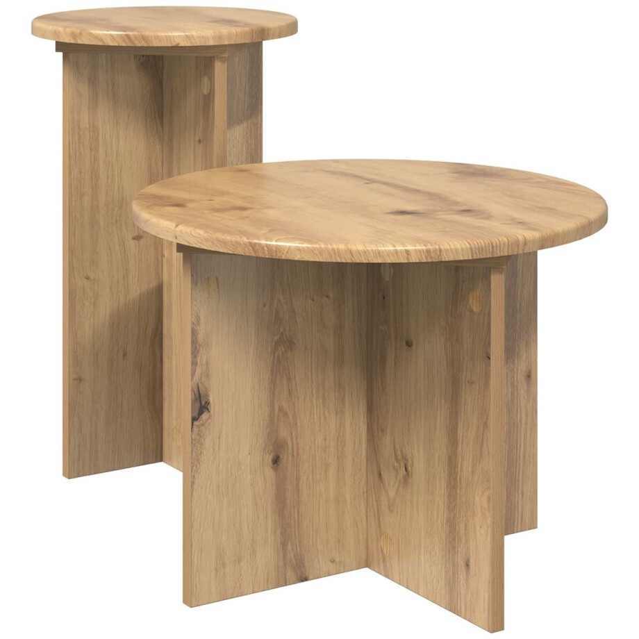 vidaXL - Bijzettafelset - met - opslag - 2 - pcs - Artisanaal - eiken - Bewerkt - hout afbeelding 1