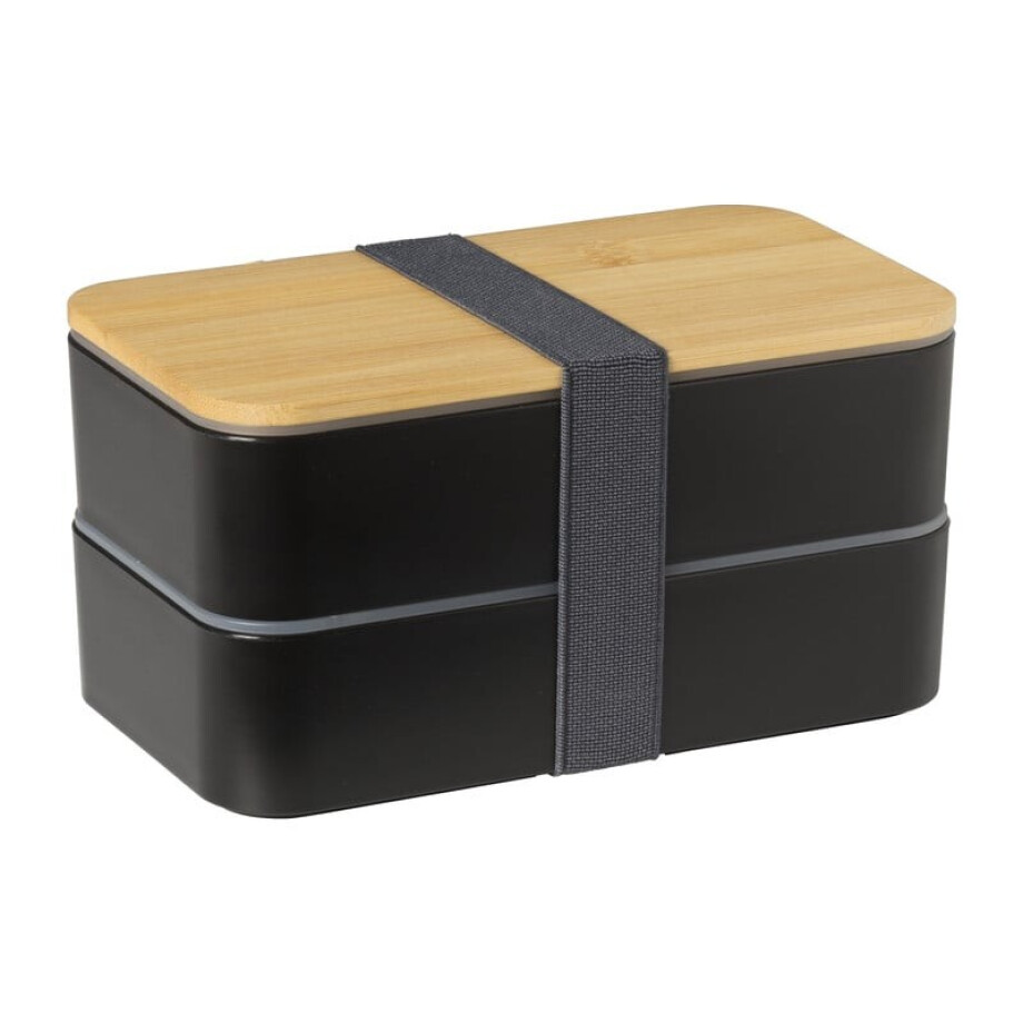Lunchbox dubbel - zwart - 9.5x18.5x10.5 cm afbeelding 