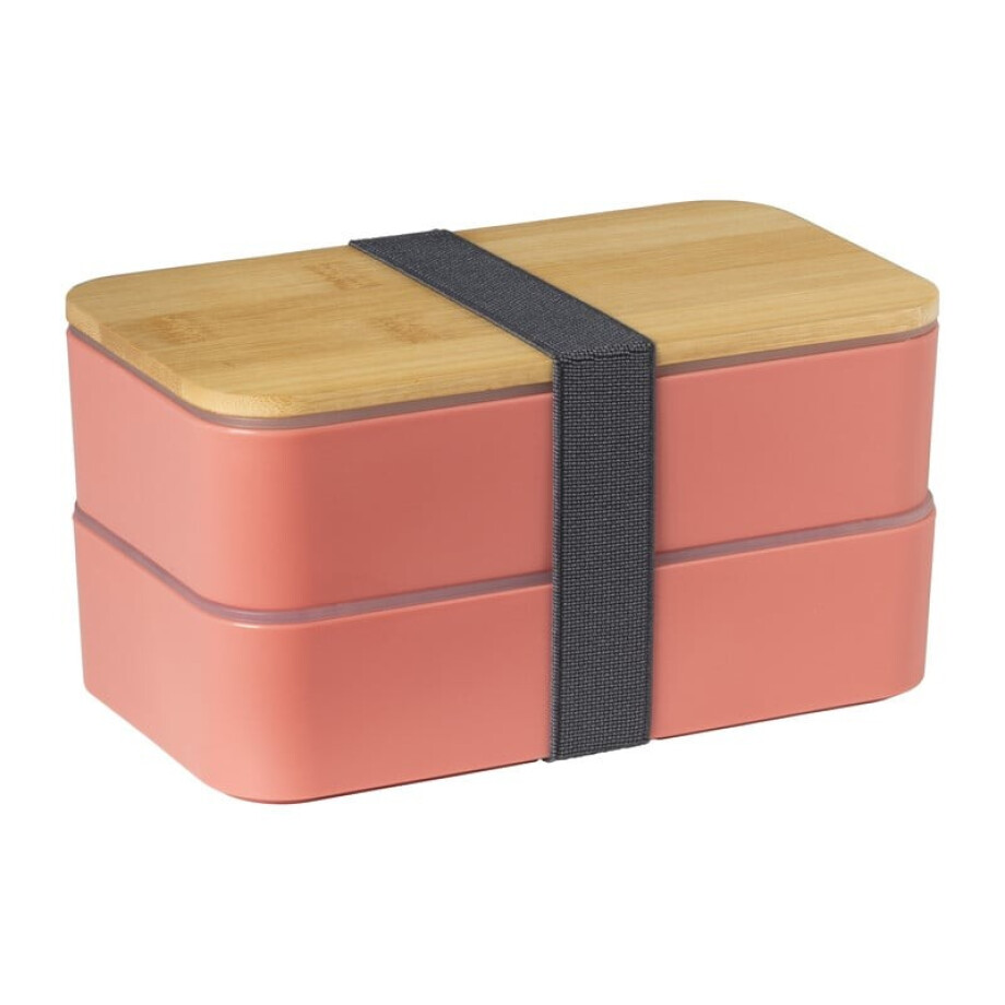 Lunchbox dubbel - roze - 9.5x18.5x10.5 cm afbeelding 