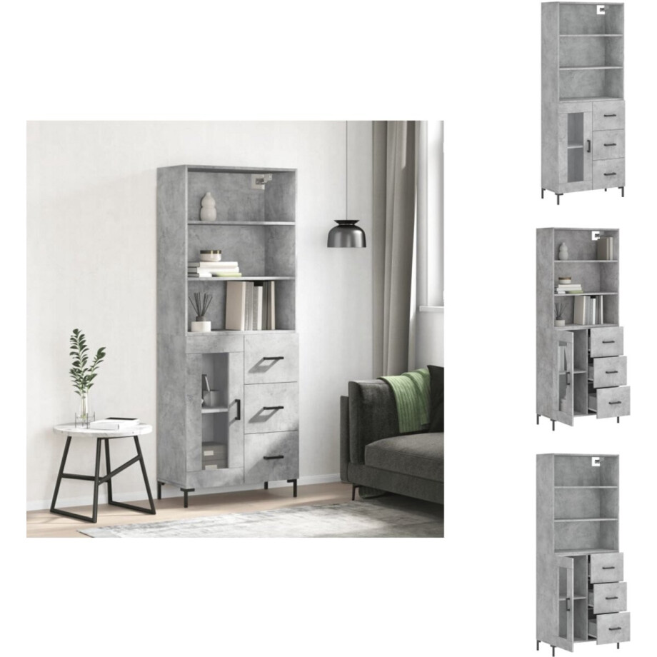 vidaXL Hoge Kast - Hoge Kasten - Dressoir - Buffetkast - Hoge kast 69,5x34x180 cm bewerkt hout betongrijs afbeelding 1