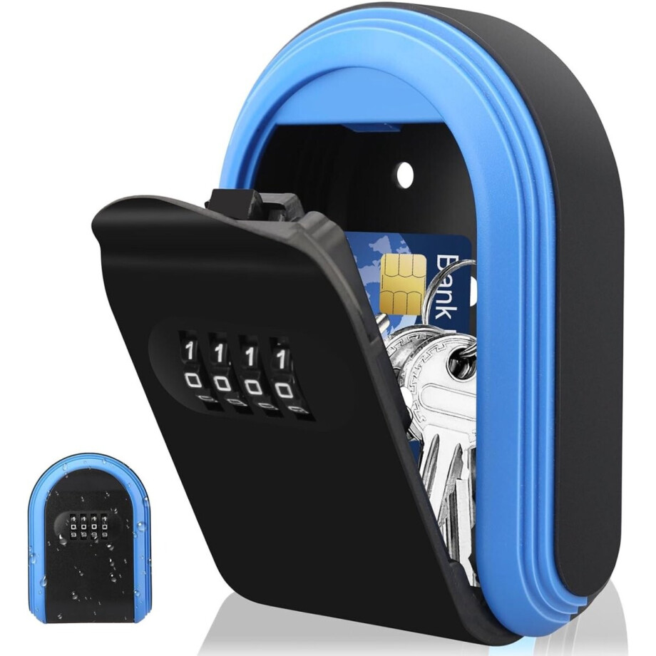 ApexArte® Sleutelkluisje met Code voor Buiten - Sleutelkast - Wandmontage - Zwart en Blauw ApexArte® Sleutelkluisje met Code voor Buiten - Sleutelkast - Wandmontage - Zwart en Blauw afbeelding 1