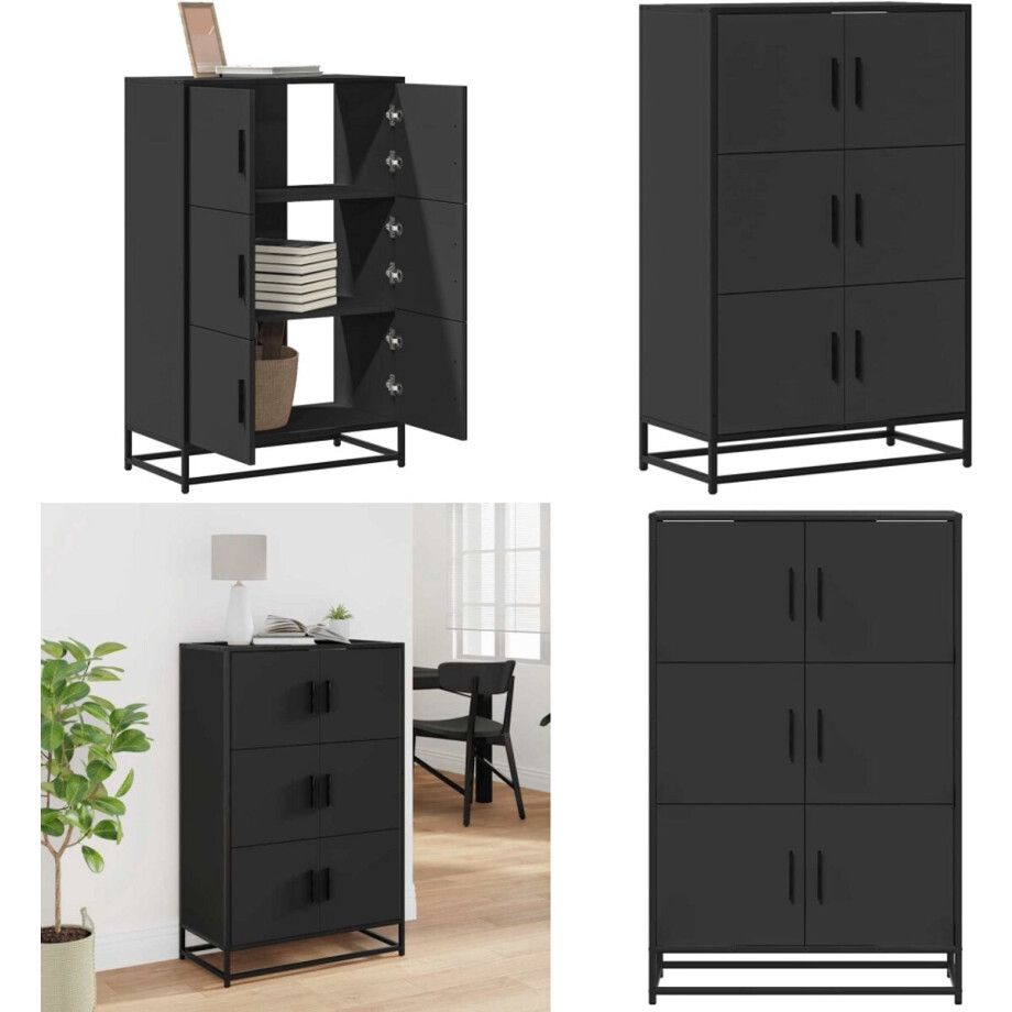 vidaXL Hoge kast 68x35x106,5 cm bewerkt hout en metaal zwart - Hoge Kast - Hoge Kasten - Zijkast - Highboard afbeelding 1