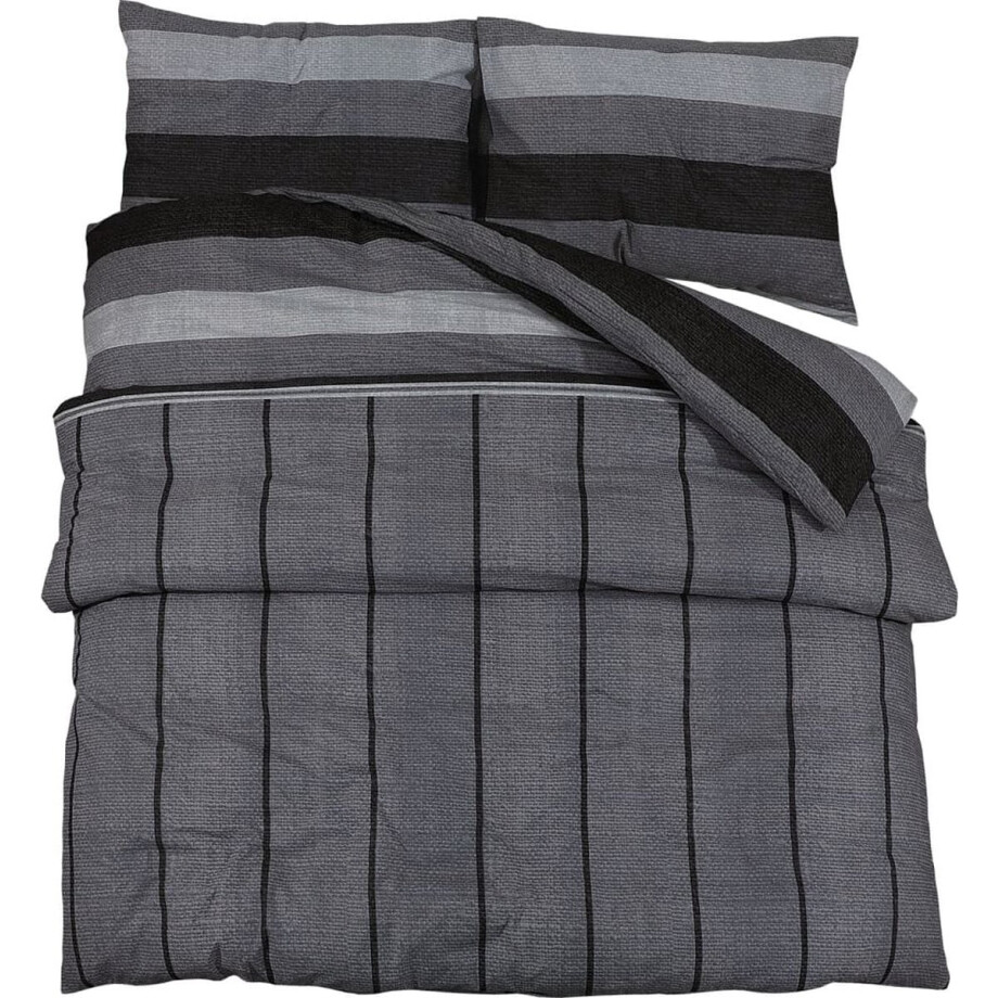 vidaXL - Dekbedovertrekset - 220x240 - cm - katoen - donkergrijs afbeelding 1