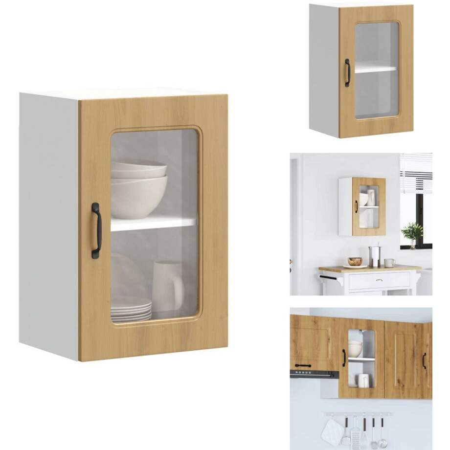 vidaXL keuken Wandkast - Keuken Wandkasten - Keuken Wandmeubel - Gemonteerde Wandkast - Keukenwandkast met glazen deur bewerkt hout artisanaal eiken afbeelding 1