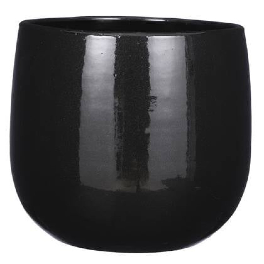 Mica Decorations Bloempot - keramiek - zwart glans|spotted- D29|H25 cm afbeelding 1
