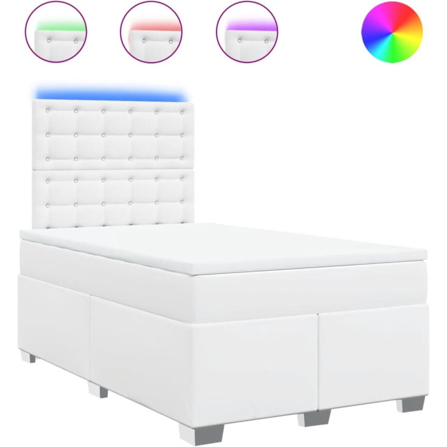 vidaXL - Boxspring - met - matras - kunstleer - wit - 120x190 - cm afbeelding 1