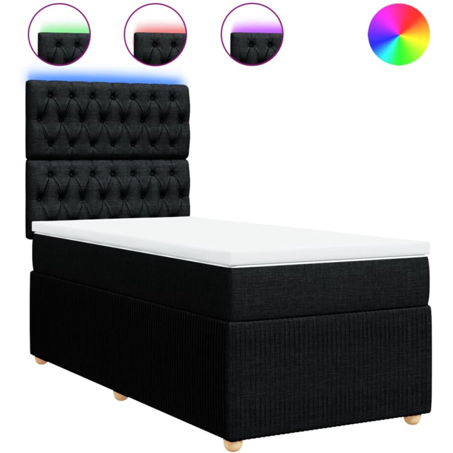 vidaXL - Boxspring - met - matras - stof - zwart - 100x200 - cm vidaXL - Boxspring - met - matras - stof - zwart - 100x200 - cm afbeelding 1