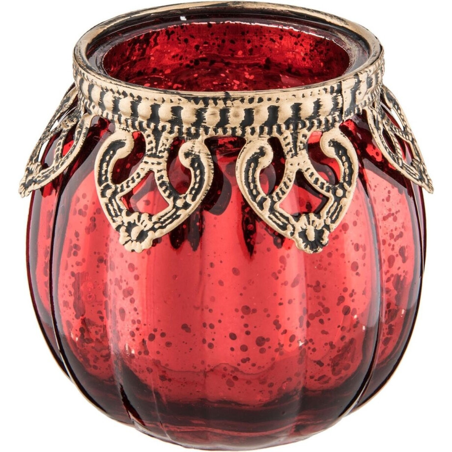 Clayre & Eef Theelichthouder Ø 8x8 cm Rood Goudkleurig Glas Clayre & Eef Theelichthouder Ø 8x8 cm Rood Goudkleurig Glas afbeelding 1