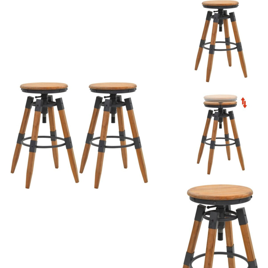 vidaXL Barkruk - Barkrukken - Barstoel - Barstoelen - Barkrukken 2 st massief vurenhout afbeelding 1