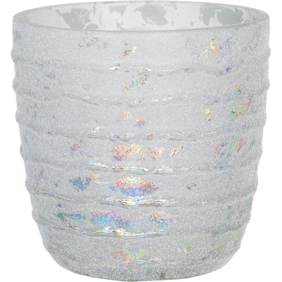 Clayre & Eef Theelichthouder Ø 10x10 cm Wit Glas Clayre & Eef Theelichthouder Ø 10x10 cm Wit Glas afbeelding 1