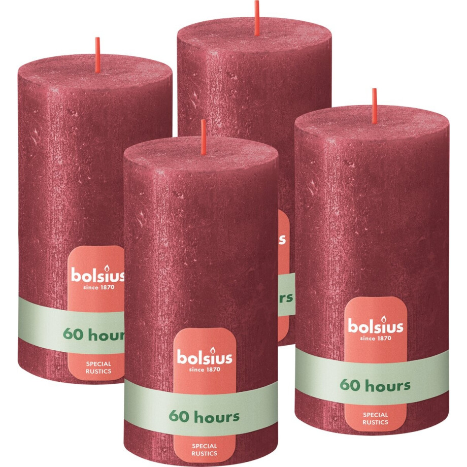 Bolsius - Rustieke kaars Shimmer - 4 Stuks - Metallic - Rood - 13cm Bolsius - Rustieke kaars Shimmer - 4 Stuks - Metallic - Rood - 13cm afbeelding 1