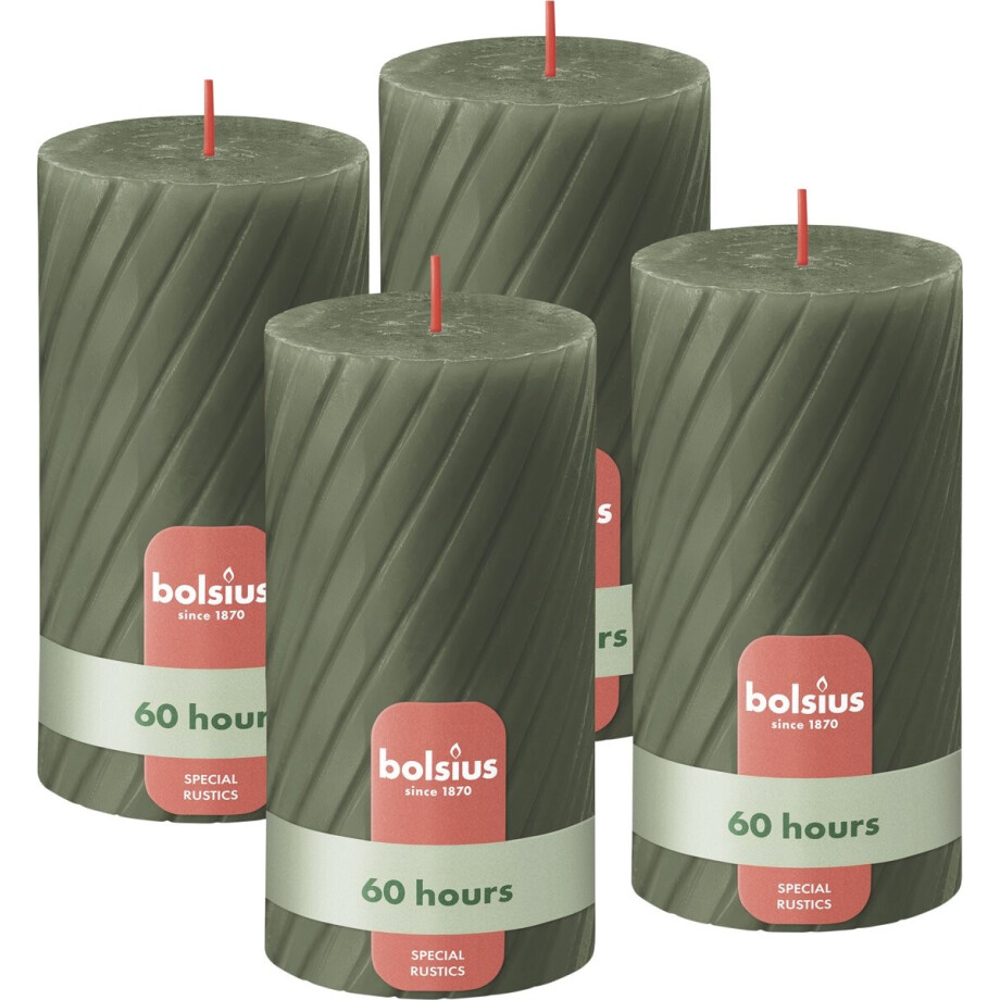 Bolsius - Rustieke Kaars - Gedraaid Patroon - 4 stuks - Groen - 60 branduren - 13 cm afbeelding 1
