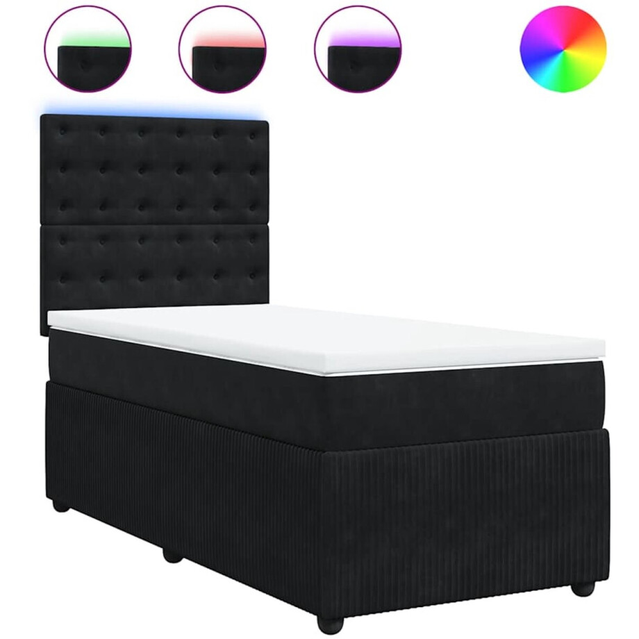vidaXL - Boxspring - met - matras - fluweel - zwart - 90x200 - cm afbeelding 1