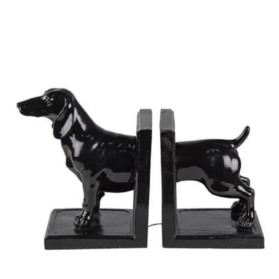 Clayre & Eef Boekensteunen Set van 2 Hond 25x9x15 cm Zwart Kunststof afbeelding 1