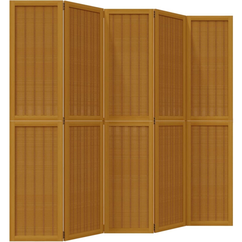 vidaXL - Kamerscherm - met - 5 - panelen - massief - paulowniahout - bruin afbeelding 1