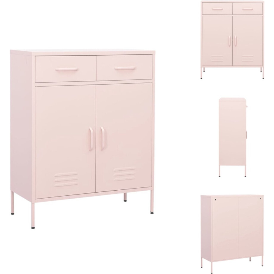vidaXL - Opbergkast - 80x35x101,5 - cm - staal - roze afbeelding 1