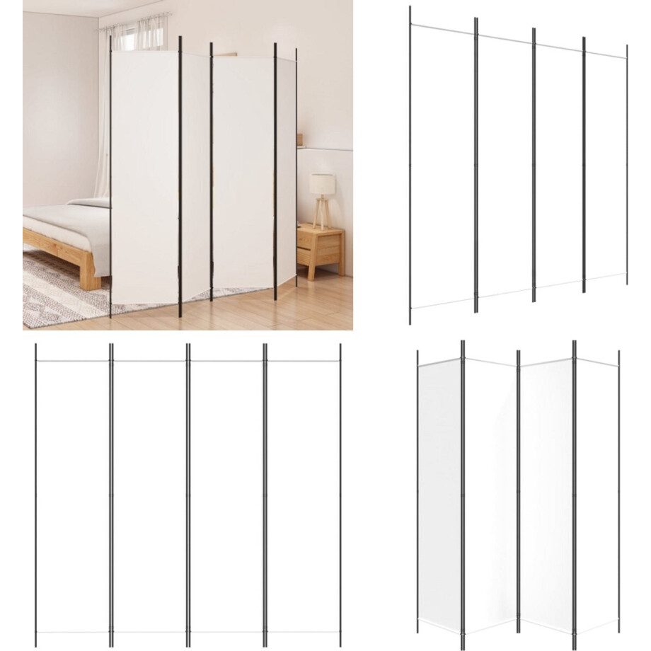 vidaXL Kamerscherm met 4 panelen 200x200 cm stof wit - Kamerscherm - Kamerschermen - Scheidingswand - Ruimteverdeler vidaXL Kamerscherm met 4 panelen 200x200 cm stof wit - Kamerscherm - Kamerschermen - Scheidingswand - Ruimteverdeler afbeelding 1