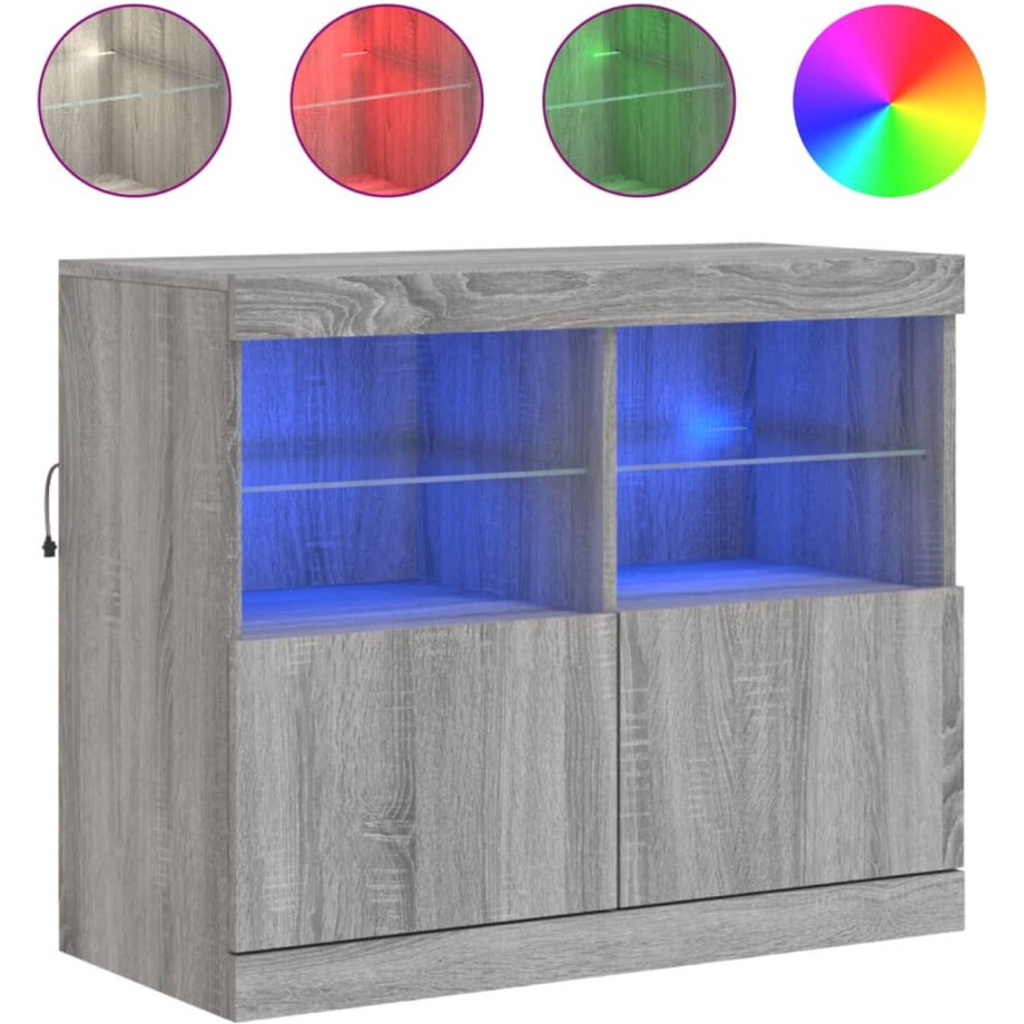 vidaXL - Dressoir - met - LED-verlichting - 81x37x67 - cm - grijs - sonoma - eiken afbeelding 1