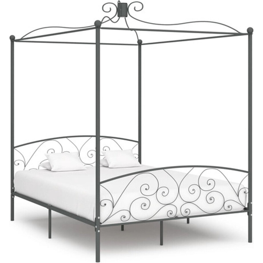 vidaXL - Hemelbedframe - metaal - grijs - 160x200 - cm vidaXL - Hemelbedframe - metaal - grijs - 160x200 - cm afbeelding 1