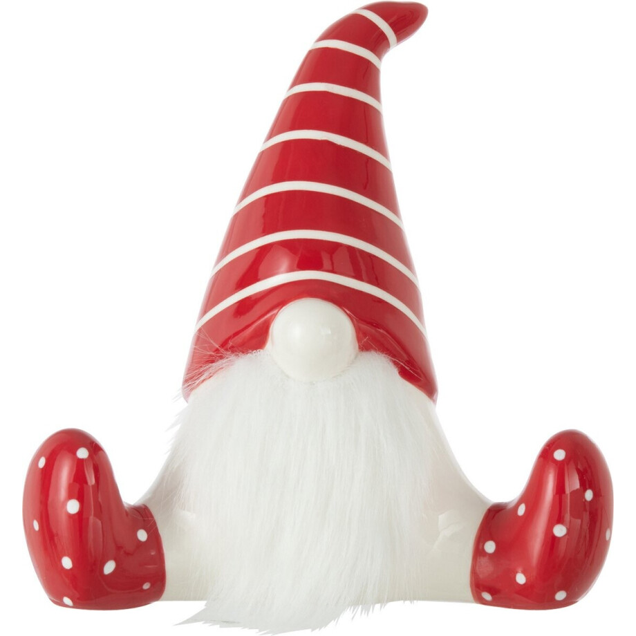 J-Line figuur Kerstman Zittend - keramiek - rood/wit - medium afbeelding 1