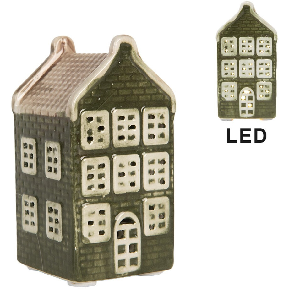Clayre & Eef Decoratie Huis met LED Huis 4x4x8 cm Groen Keramiek afbeelding 1