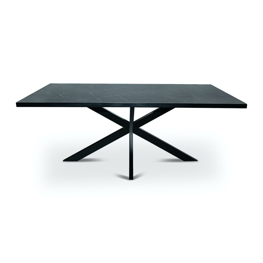 Stalux Eettafel 'Gijs' 200 x 100cm, kleur zwart / zwart marmer afbeelding 