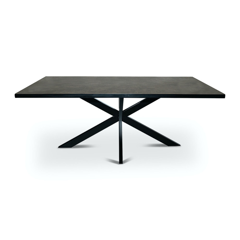 Stalux Eettafel 'Gijs' 200 x 100cm, kleur zwart / lederlook bruin afbeelding 