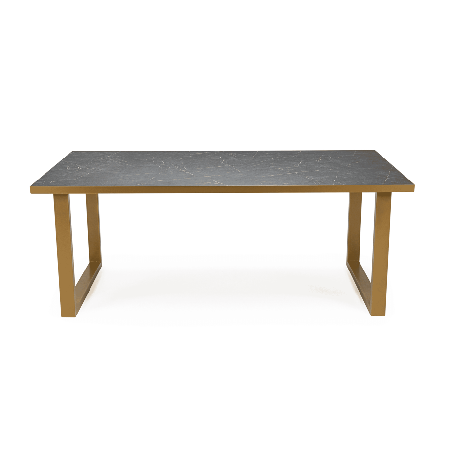 Stalux Eettafel 'Joop' 200 x 100cm, kleur goud / zwart marmer afbeelding 