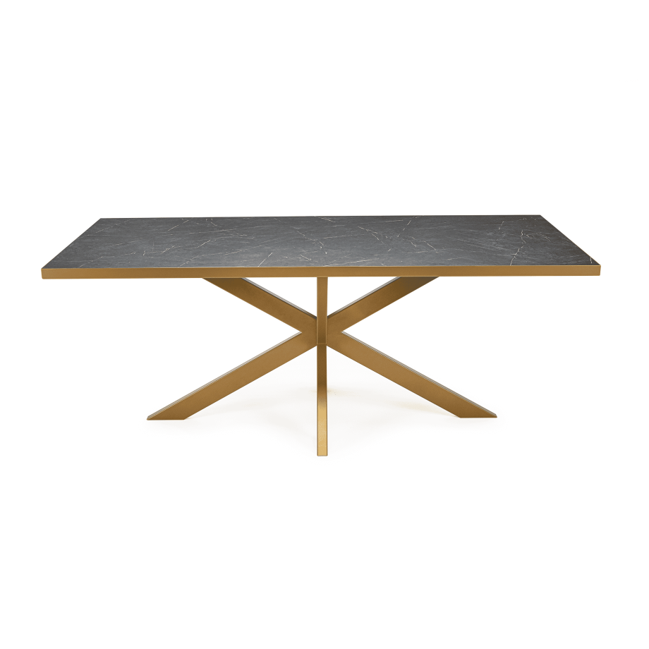 Stalux Eettafel 'Gijs' 200 x 100cm, kleur goud / zwart marmer afbeelding 