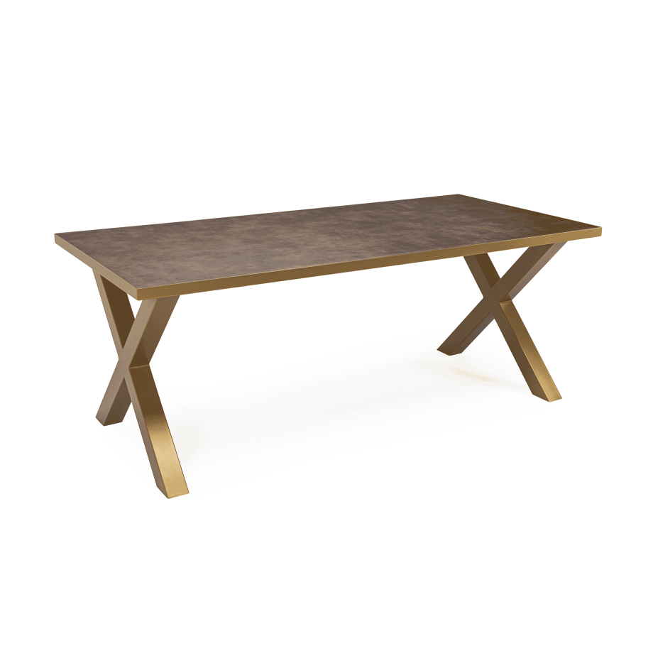 Stalux Eettafel 'Roos' 240 x 100cm, kleur goud / lederlook bruin afbeelding 