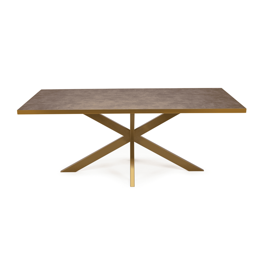 Stalux Eettafel 'Gijs' 200 x 100cm, kleur goud / lederlook bruin afbeelding 