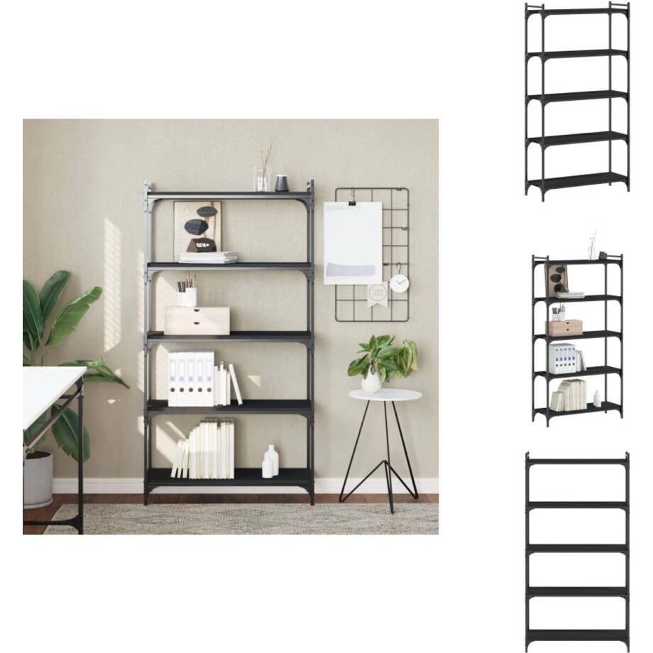 vidaXL Boekenkast - Boekenkasten - Boeken Plank - Schappenkast - Boekenkast 5-laags 80x30x154 cm bewerkt hout zwart afbeelding 1