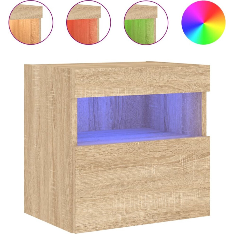 vidaXL - Tv-wandmeubel - met - LED-verlichting - 40x30x40 - cm - sonoma - eikenkleur afbeelding 1