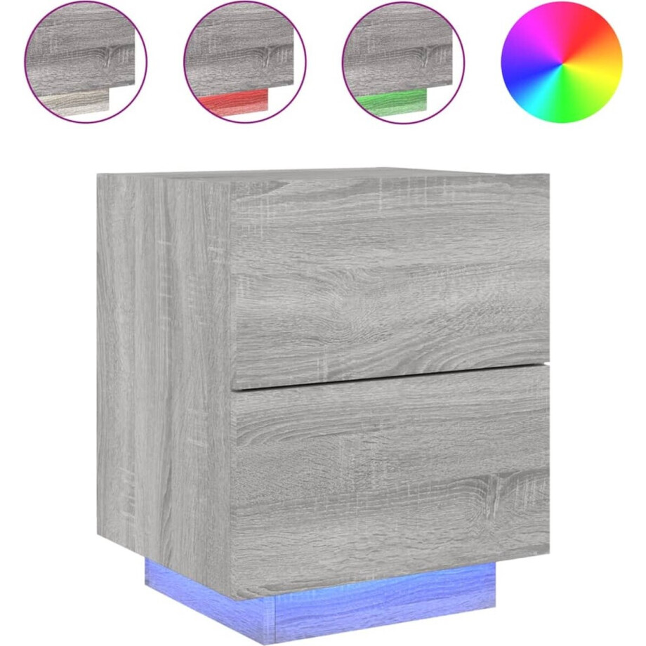 vidaXL - Nachtkastje - met - LED-verlichting - bewerkt - hout - grijs - sonoma afbeelding 1