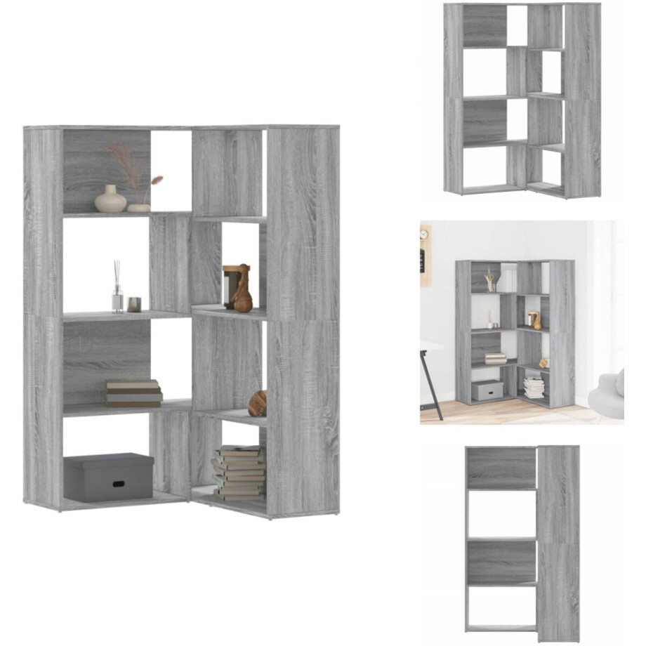 vidaXL Hoekboekenkast - Hoekboekenkasten - Hoekkast - Boekenkast - Boekenkast 4-laags hoek 85x85x140 cm bewerkt hout grijs sonoma afbeelding 1