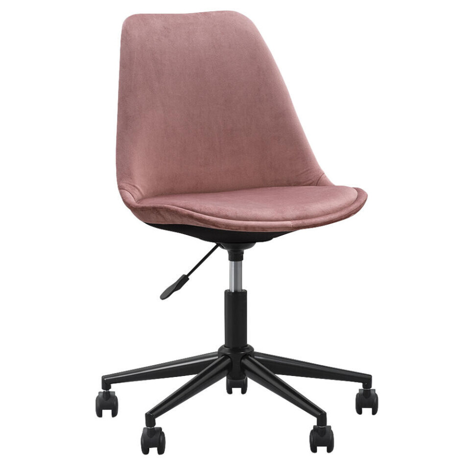 1+1 Gratis Leen Bakker - Bureaustoel Senja - Velvet - Zwart Metaal - Metaal/Velvet - Roze afbeelding 1