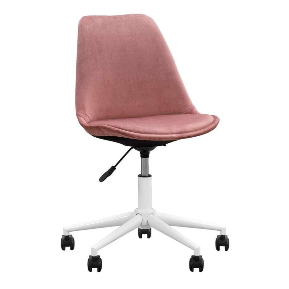 Leen Bakker - Bureaustoel Senja - Velvet - Wit Metaal - Metaal/Velvet - Roze afbeelding 1