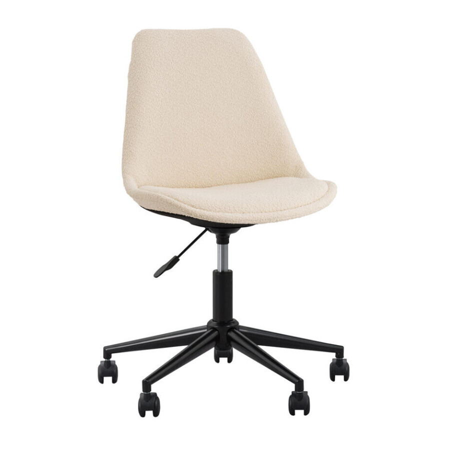Leen Bakker - Bureaustoel Senja - Bouclé - Off-white - Zwart Metaal - Metaal/Stof - Wit - 54x84x45 Cm afbeelding 1