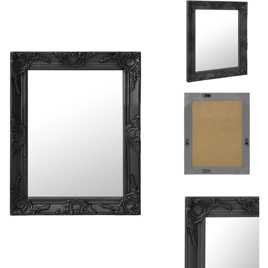 vidaXL Wandspiegel - Wandspiegels - Spiegel - Badkamerspiegel - Wandspiegel barok stijl 50x60 cm zwart afbeelding 1