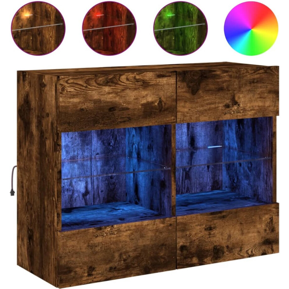 vidaXL - Tv-wandmeubel - met - LED-verlichting - 78,5x30x60,5 - cm - gerookt - eiken afbeelding 1