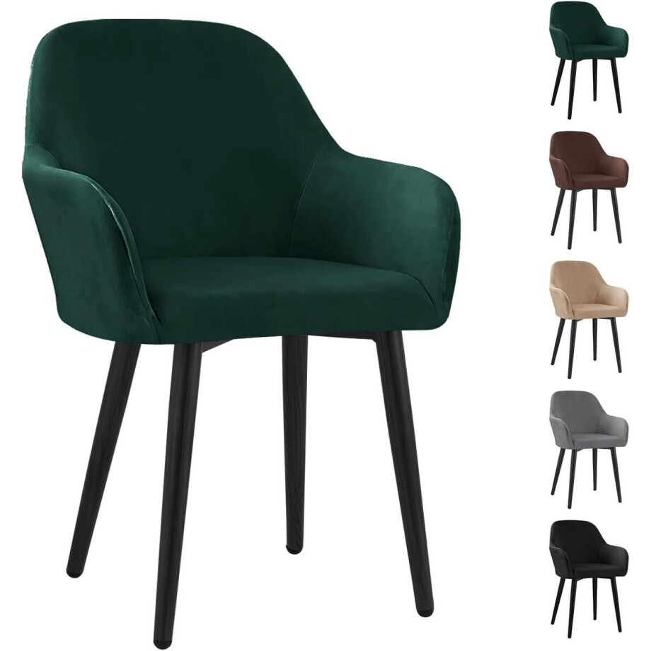 Brenzoos - Voor: Universele stretch fluwelen stoelhoezen - afneembaar en wasbaar - eetkamerstoel overtrek in groen - ideaal voor keuken en banket - 1-delige set afbeelding 