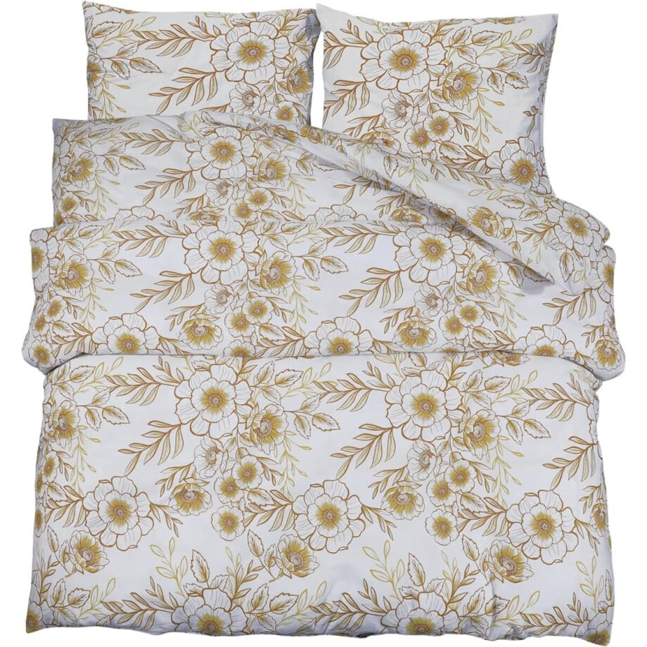 vidaXL - Dekbedovertrekset - 240x220 - cm - katoen - wit - en - bruin vidaXL - Dekbedovertrekset - 240x220 - cm - katoen - wit - en - bruin afbeelding 1