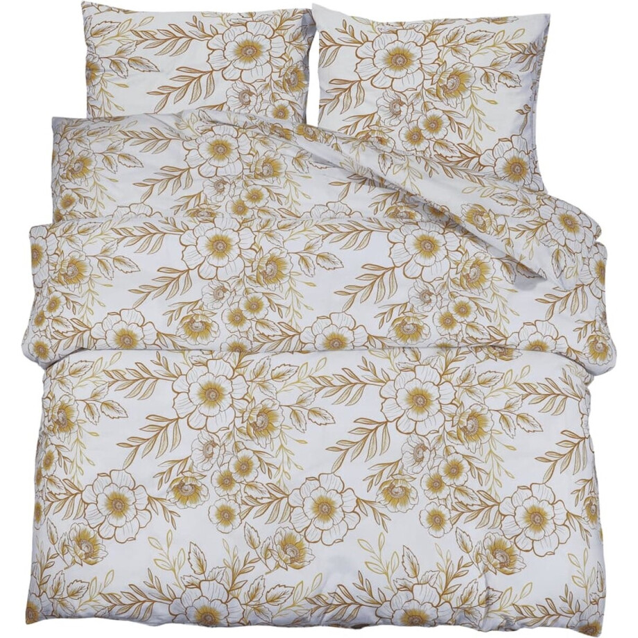 vidaXL - Dekbedovertrekset - 140x200 - cm - katoen - wit - en - bruin afbeelding 1