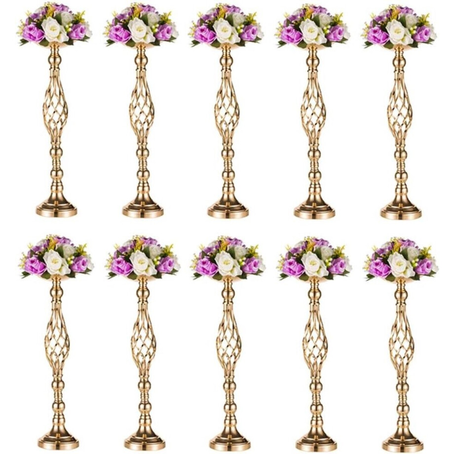 Thelau - 10-delige set Gouden Bloemstuk Stand & Pijler Kandelaar voor Bruiloft en Diner - Evenement Decoratie - Restaurant Hoteldecoratie - 59cm Hoogte Thelau - 10-delige set Gouden Bloemstuk Stand & Pijler Kandelaar voor Bruiloft en Diner - Evenement Decoratie - Restaurant Hoteldecoratie - 59cm Hoogte afbeelding 1