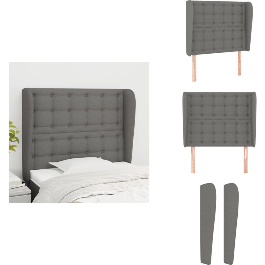 vidaXL Hoofdbord - Hoofdborden - Hoofdeinde - Houten Hoofdbord - Hoofdbord met randen 83x23x118/128 cm stof donkergrijs afbeelding 1