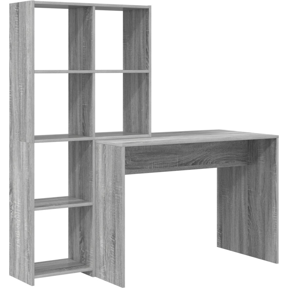 vidaXL - Bureau - met - plank - Grijs - Sonoma - 138,5 - x - 55 - x - 143 - cm - Bewerkt - hout afbeelding 1