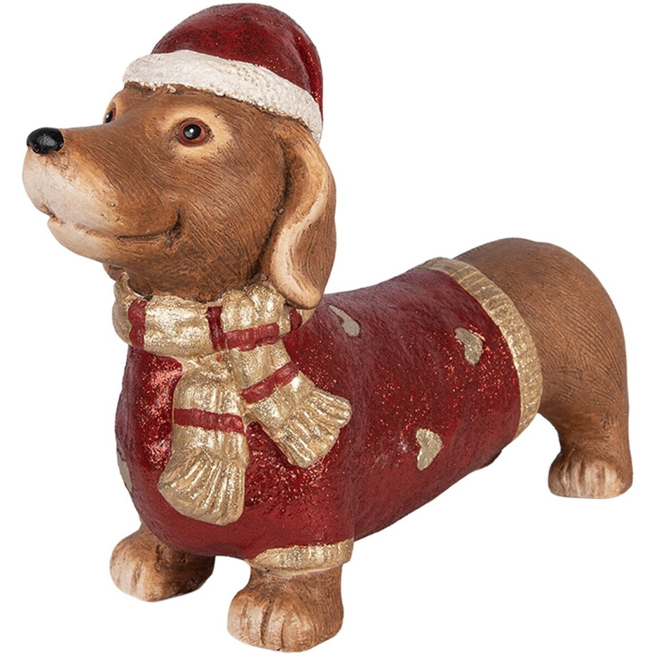 Clayre & Eef Decoratie Beeld Hond 42x12x27 cm Bruin Keramisch materiaal Teckel afbeelding 1